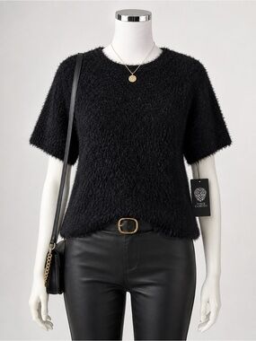 Vince Camuto Cozy & Bright Fuzzy Black Sweater NWT, ES